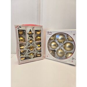 Vintage Christmas Glass Ornaments Gold & Champagne Colors – Lot of 2 Boxed Sets